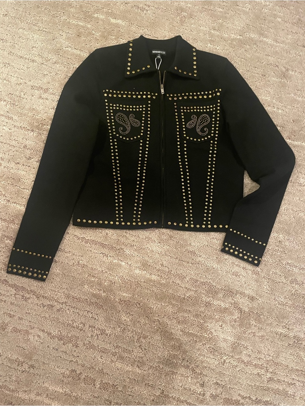 MINNIE ROSE Black Studded Zip-Up Jacket